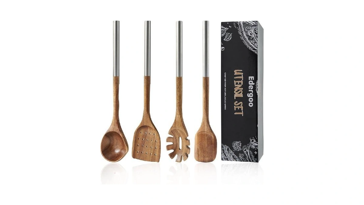 Edergoo 4 Pcs Acacia Wood Cooking Utensils Set With Magnetic
