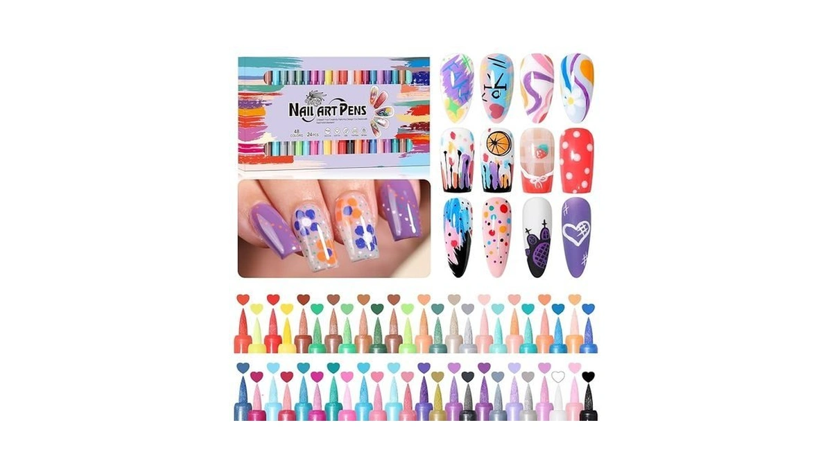 Gellaktik 48 Colors(24pcs-dual) Nail Art Pens Set, 3d Nail Polish