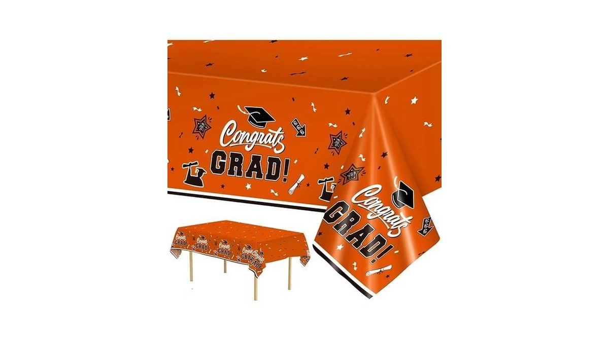 2 Pack Orange Graduation Tablecloth - Congrats Grad Table Cloths,