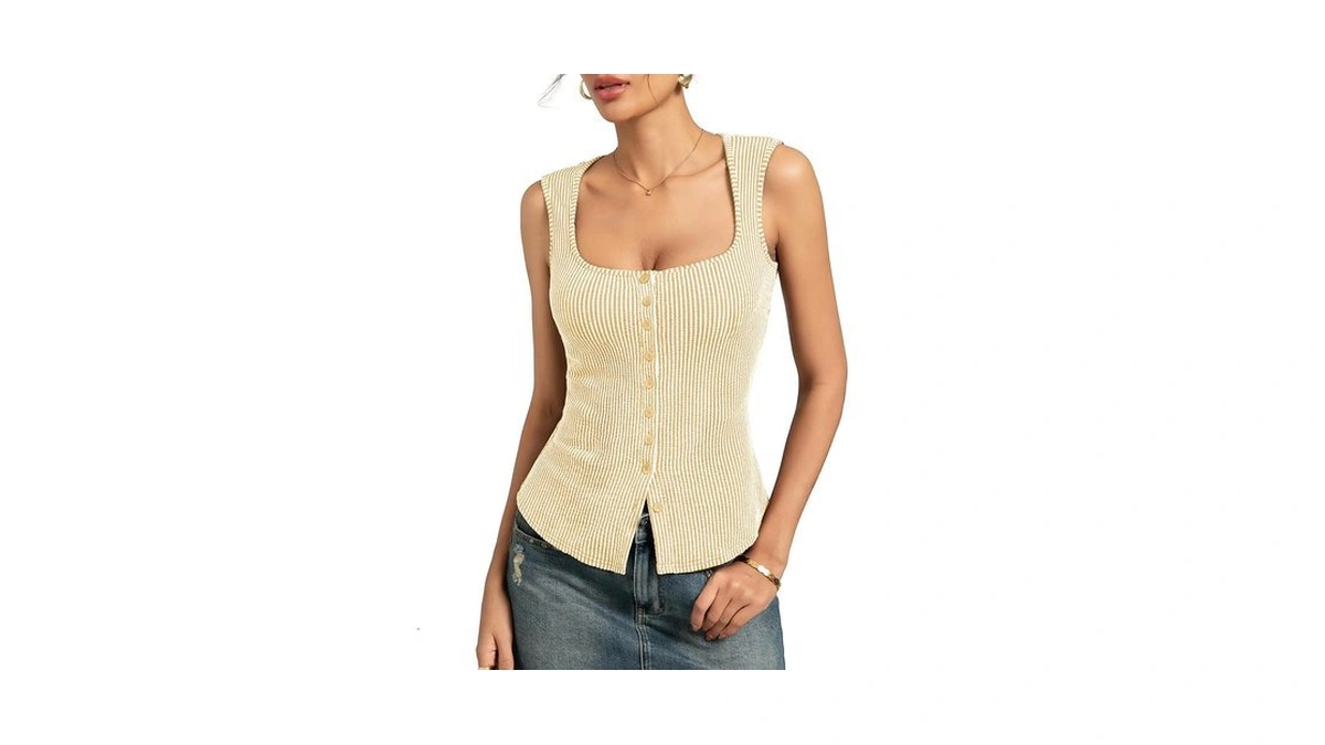 Kate Kasin Butter Yellow Ribbed Knit Tank Tops For Women,