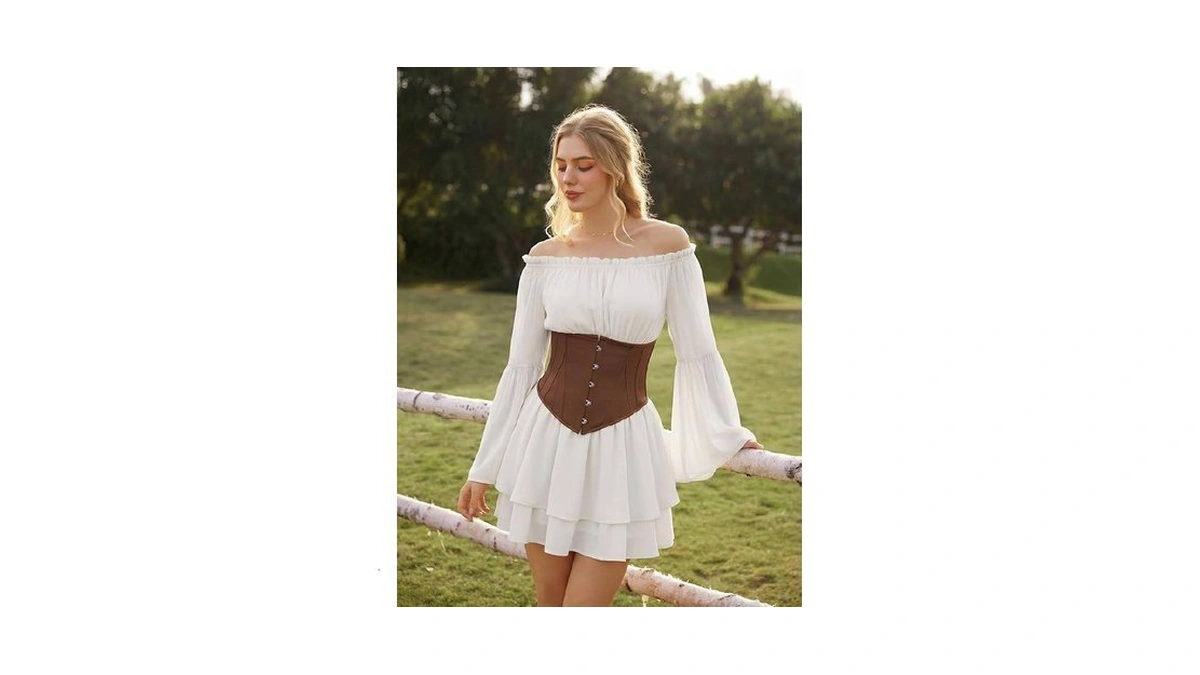Scarlet Darkness Women Corset Dress Off Shoulder Bell Sleeve Ruffled