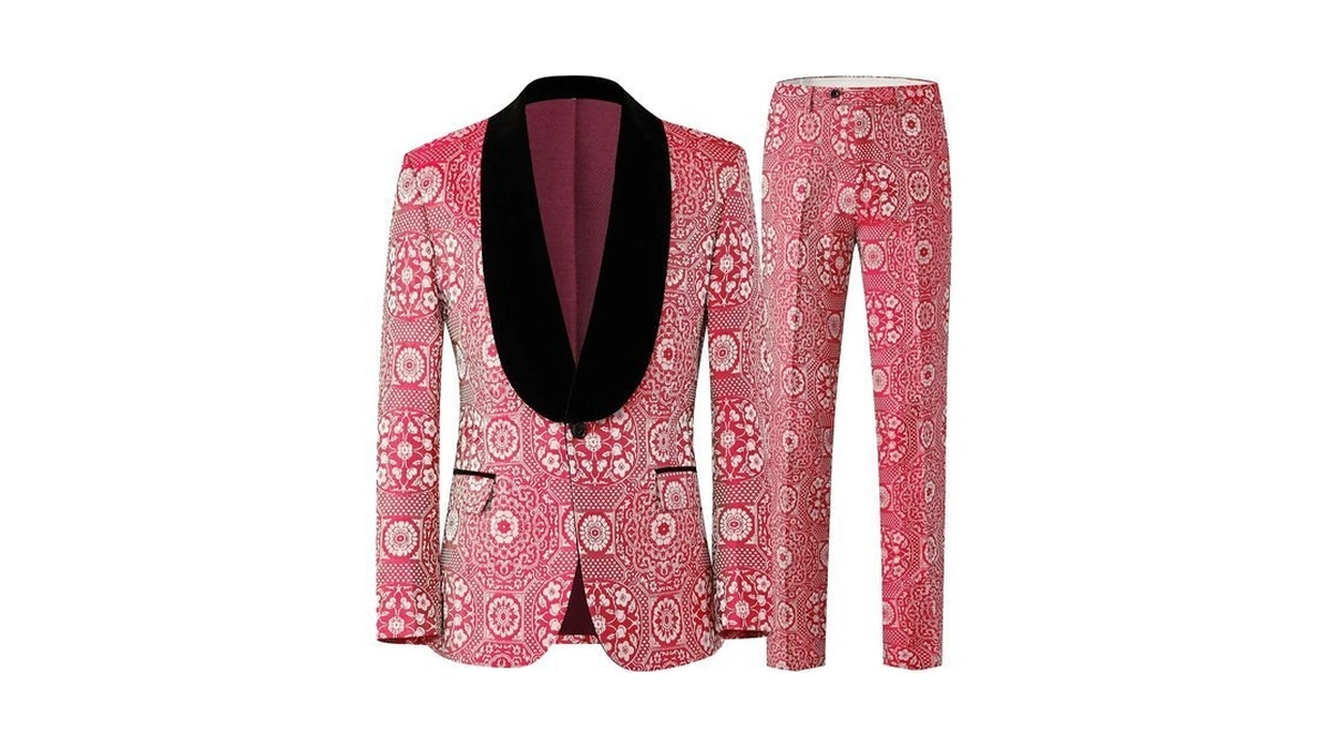 Mens Suit Jacquard Silm Fit 2-piece Shawl Lapel Tuxedo Wedding