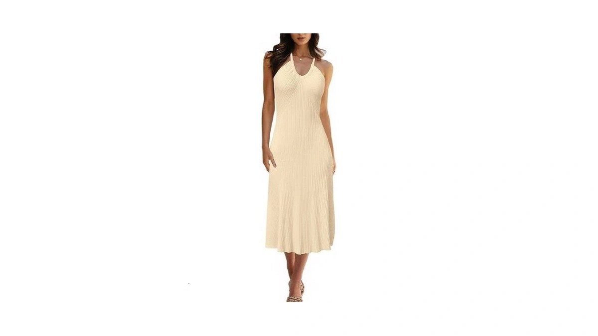 Arach&cloz Women's Summer Dresses 2025 Halter V Neck Spaghetti Strap
