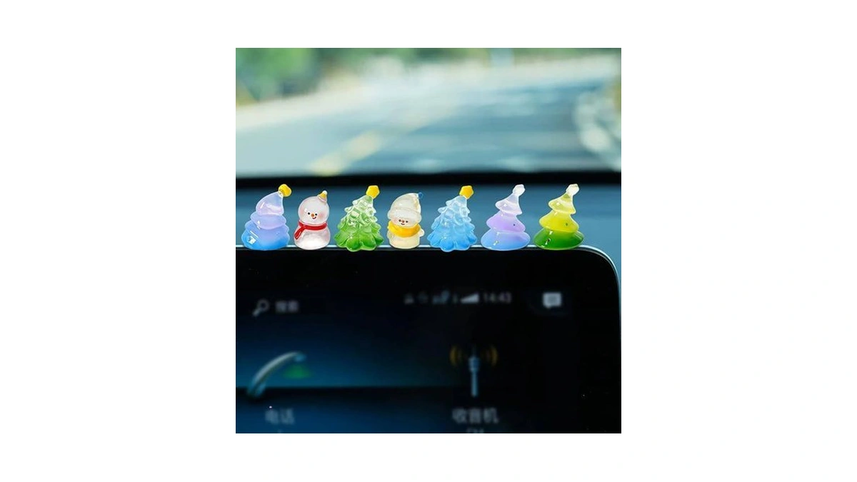 Yoylmal Set Of 7 Mini Resin Crystal Christmas Tree Snowman