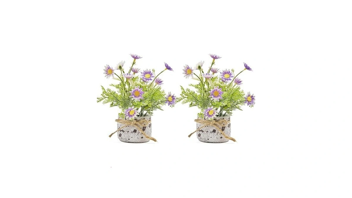 Fuxdre Daisy Artificial Flowers In Cement Vases 2pcs,daisies Faux Flowers