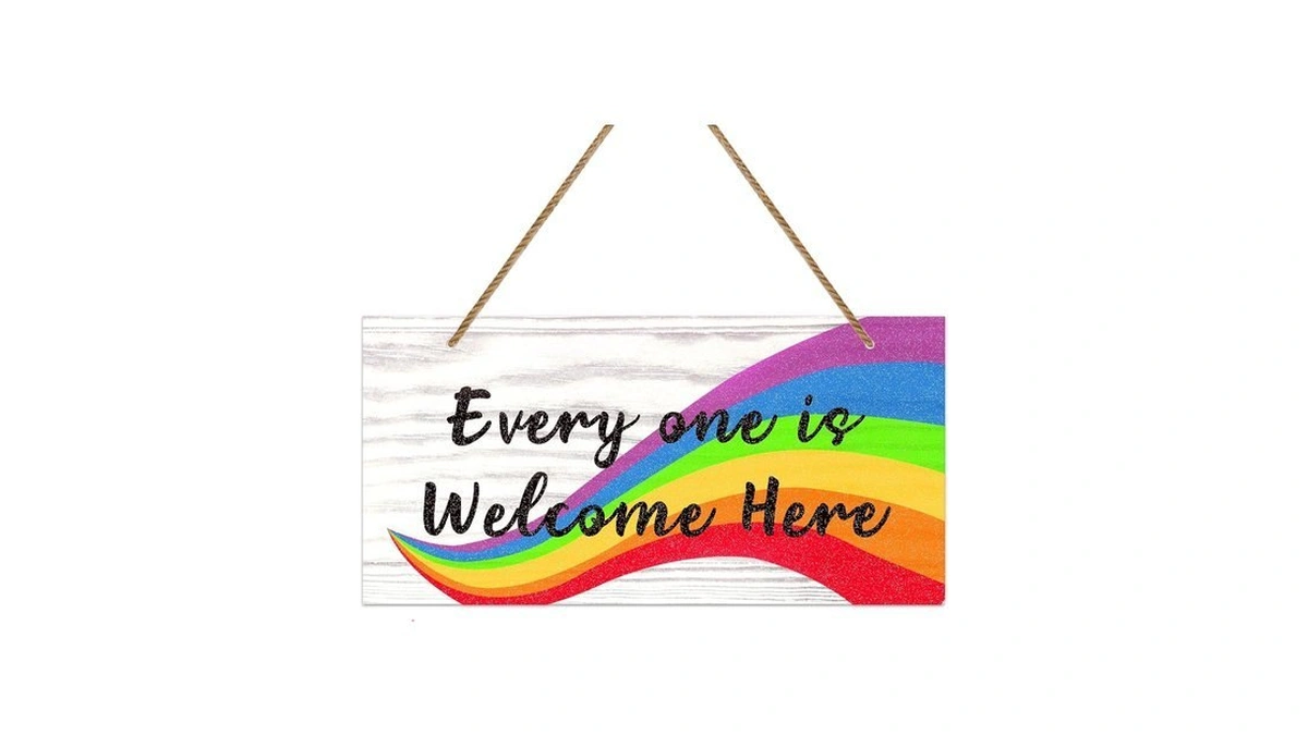 Petcee Everyone Is Welcome Here Door Sign - 6"x12" Rainbow