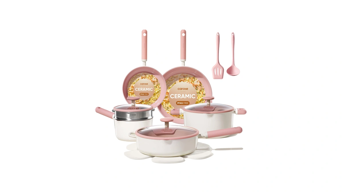 Carote Ceramic Cookware Set Nonstick, 15pcs Pots And Pans Set