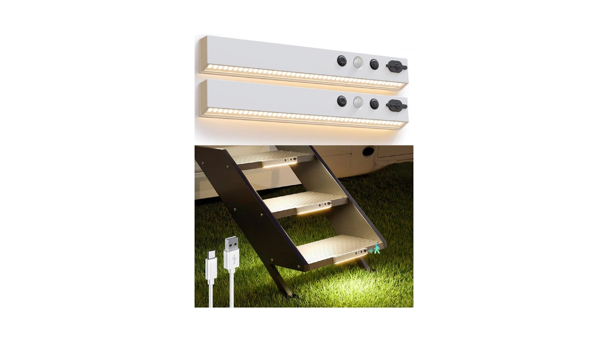 Rv Step Lights Waterproof, 44led Motion Sensor Rechargeable Magnetic Stair