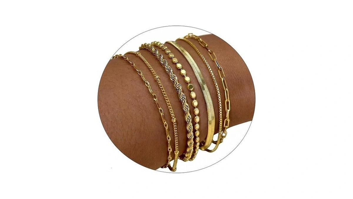 Amicon 14k Gold Plated Bracelets Set For Women – 7pcs