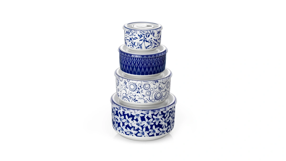 Vancasso Ceramic Nesting Bowls With Lids Set Of 4, Serving