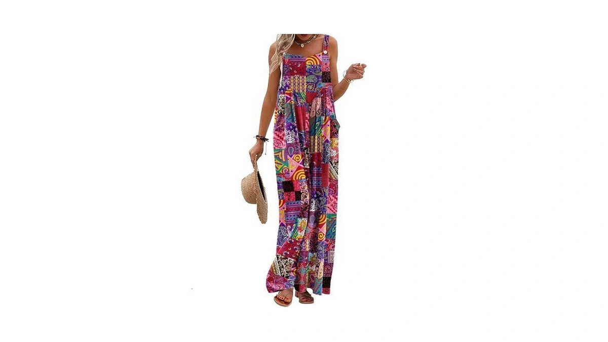 Yesno Women's Summer Casual Overalls Loose Wide Leg Jumpsuits Boho