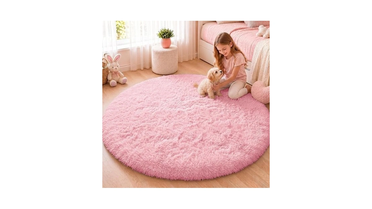 Olanly Pink Round Rugs For Bedroom - Machine Washable, 4