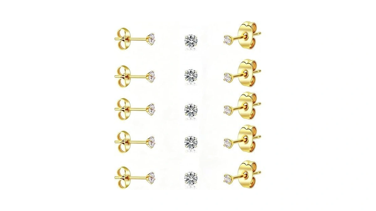 Amazon : 5/10 Pairs Small Gold Silver Stud Earrin