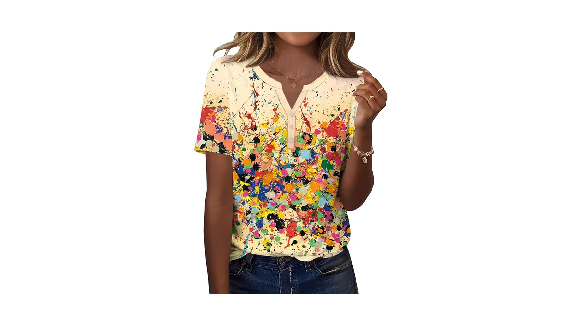 Tcot Ladies Spring Tops Short Sleeve Vneck Regular Fit Dressy