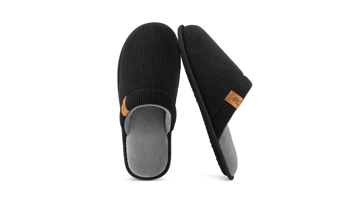 Veracosy Men's Corduroy Scuff Slippers Soft Comfy Memory Foam Non-slip