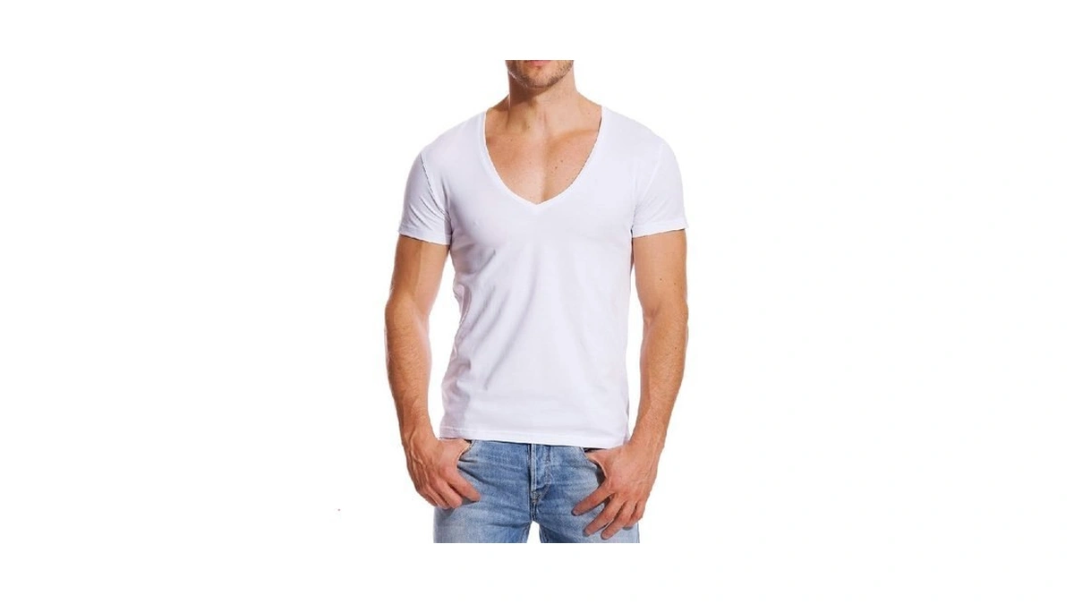Stretch T Shirt For Men Deep V Neck Tee Muscle