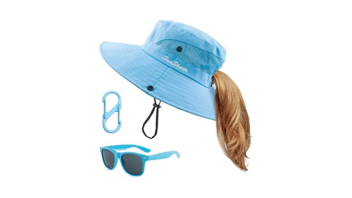 Kids Sun Hat With Sunglasses Girls Uv Protection Wide Brim