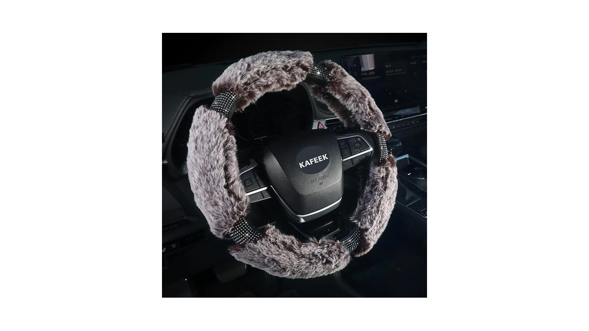 Kafeek Winter Fluffy Steering Wheel Cover 15 Inch, Soft Plush