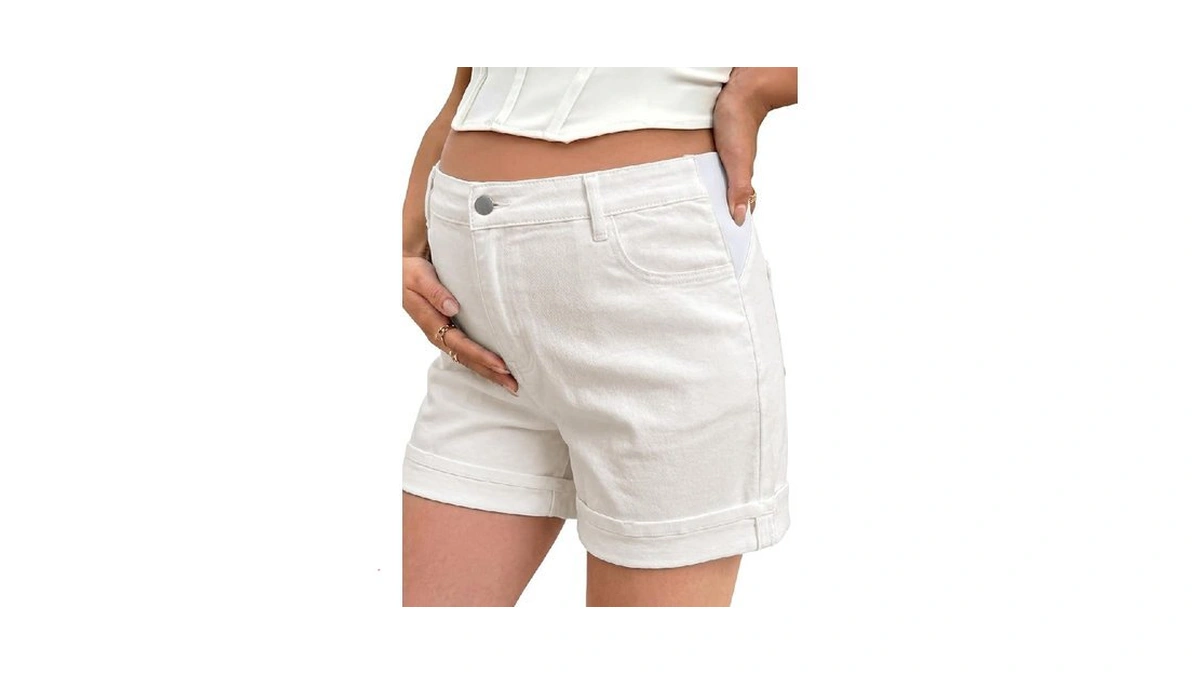 Blencot Women's Maternity Jean Shorts Under Belly Maternity Lounge Denim