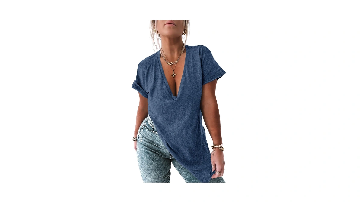 Tankaneo Womens Deep V Neck Short Sleeve T Shirts Summer