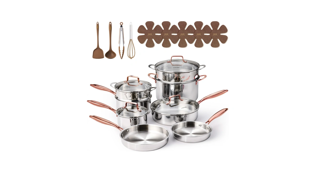 Carote 21pcs Tri-ply Stainless Steel Cookware Set, Pots And Pans