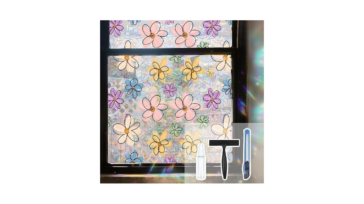Daisy Flower Stained Glass Window Film Static Cling With Tools