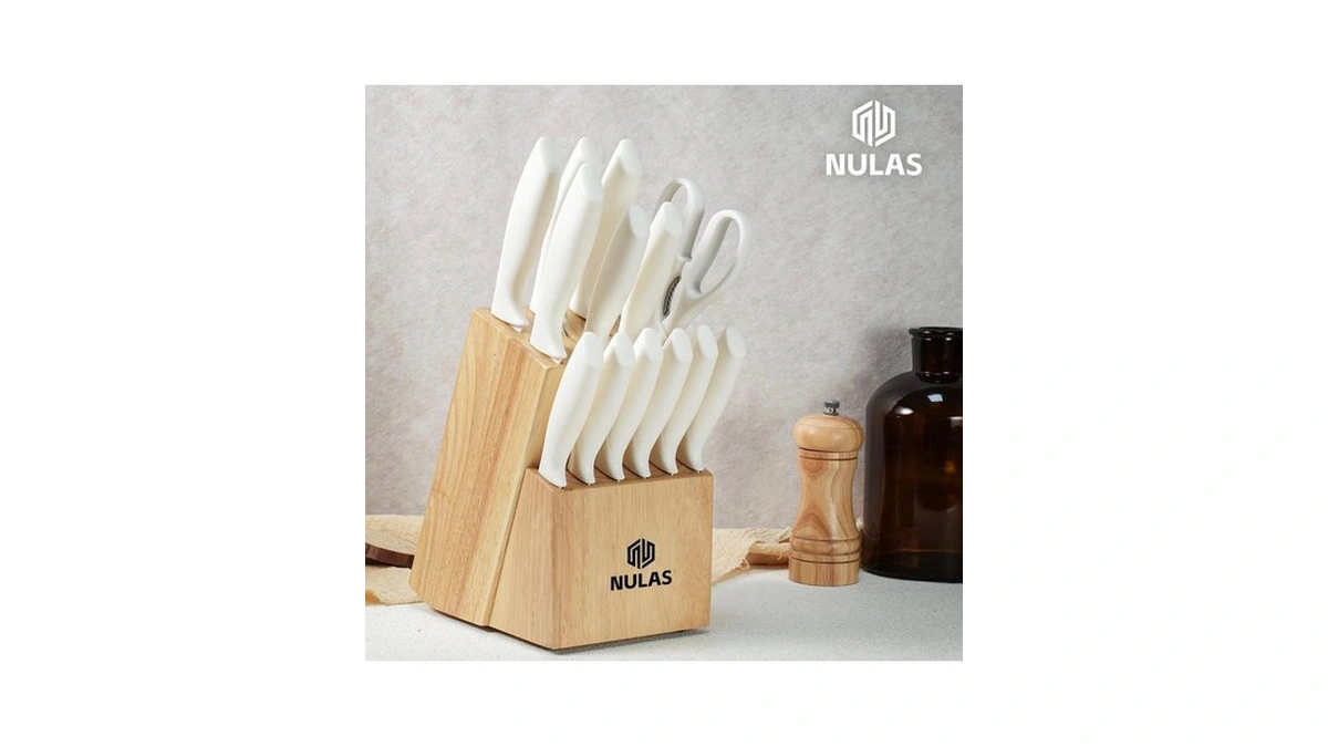 Nulas 15-piece Kitchen Knife Block Set With Built-in Sharpener, Upgraded