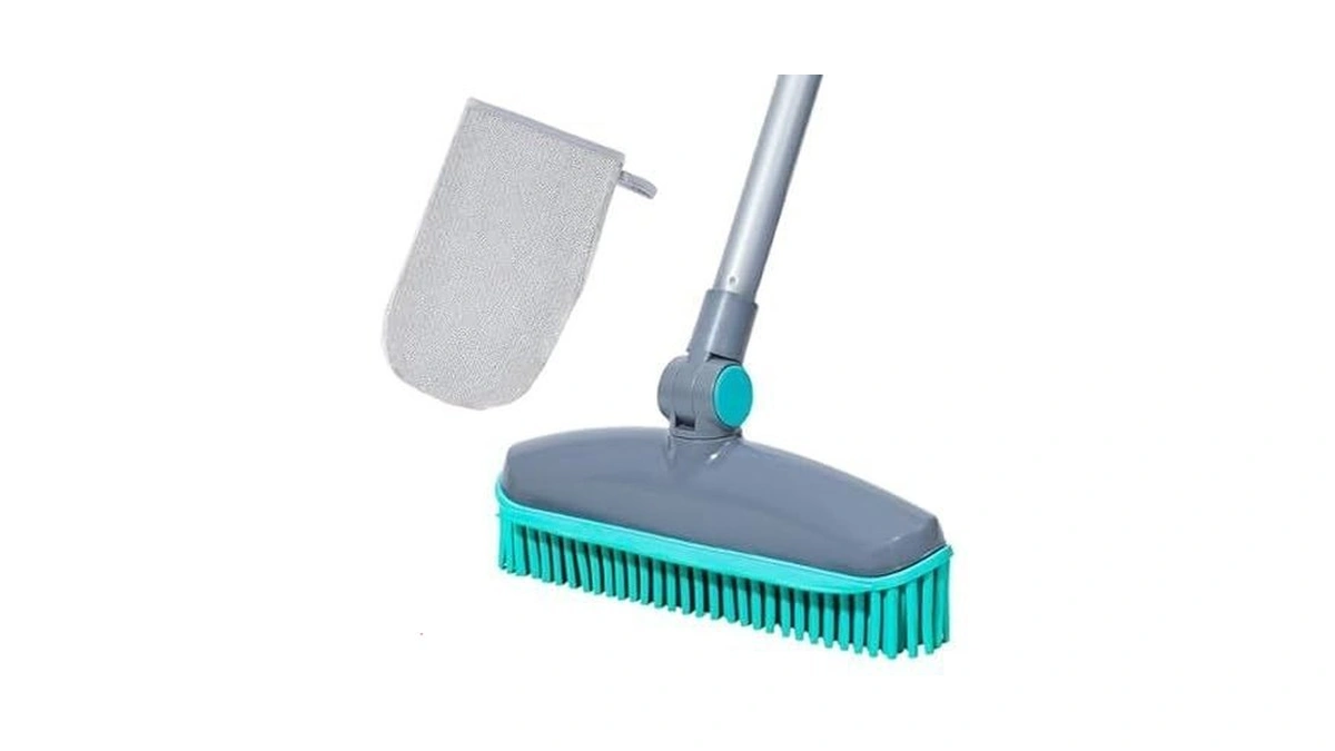 180°rotating Head Rubber Broom With Squeegee For Pet Hair Removal
