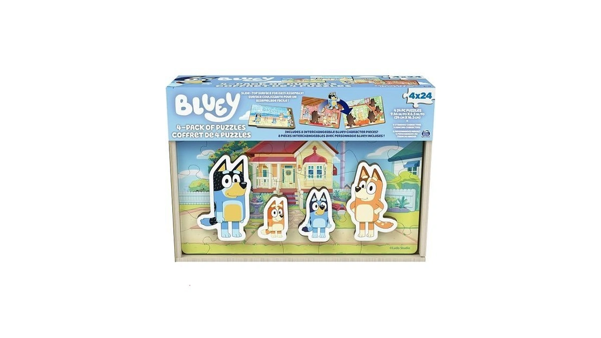 Spin Master Games, Bluey Puzzles 4-pack, Wooden Jigsaw Puzzles For