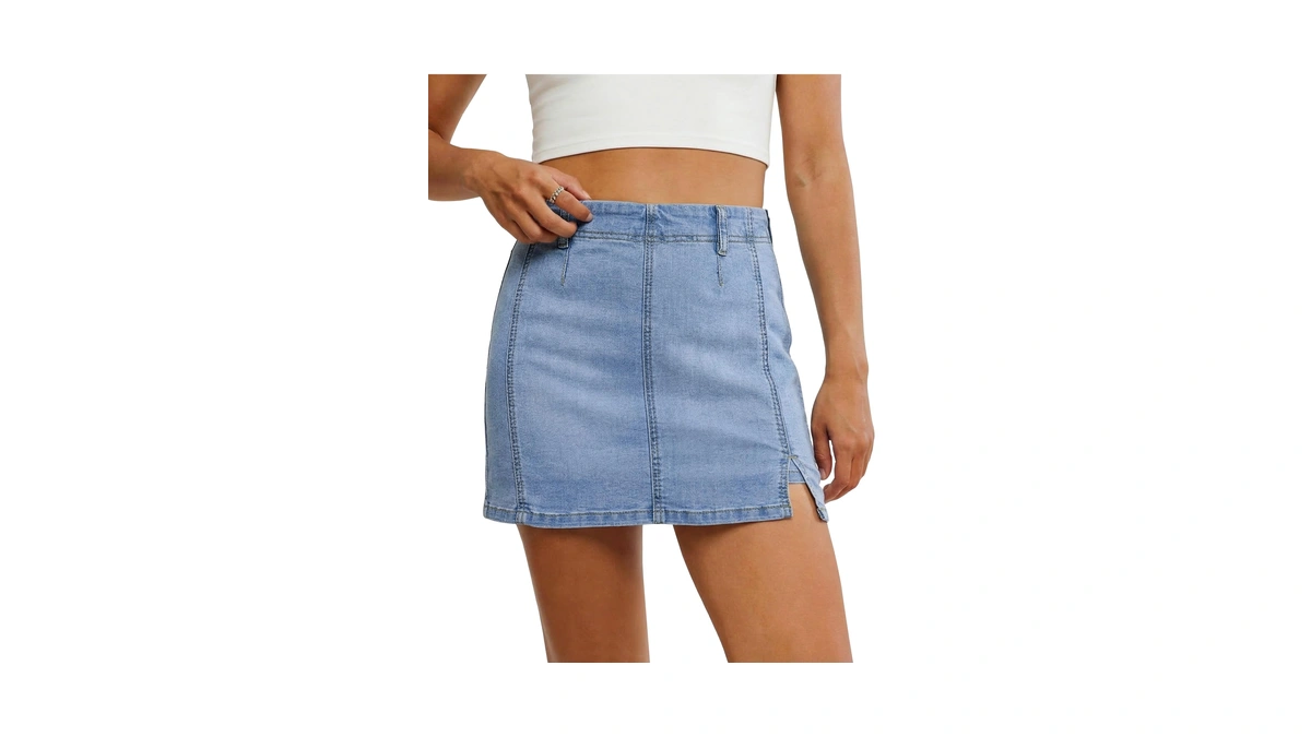 Luvamia Powder Blue Jean Mini Skorts For Women High Waisted