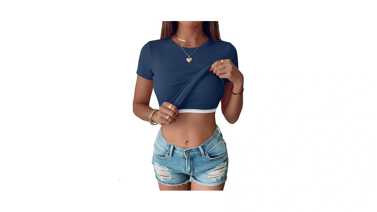 Anrabess Womens Short Sleeve Tops Built In Bra Slim Fitted
