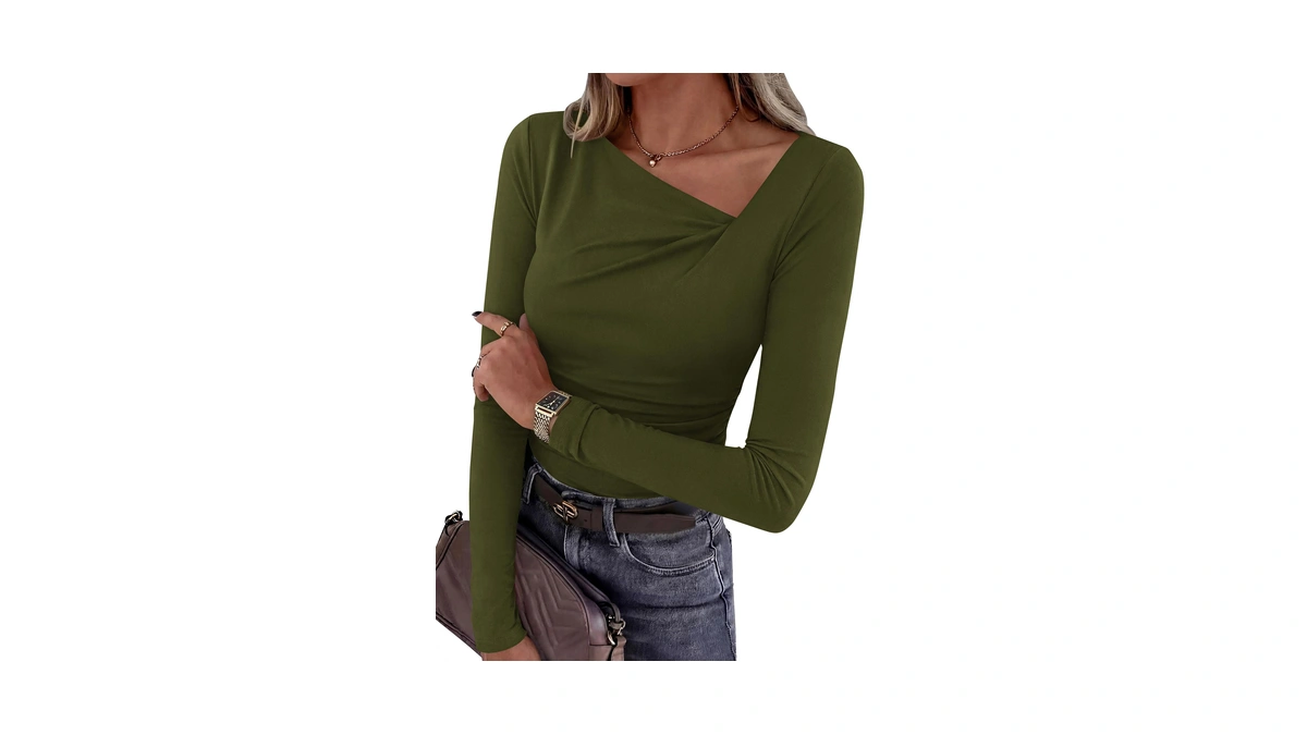 Prettygarden Women's 2026 Long Sleeve T Shirts Asymmetrical Y2k Slim