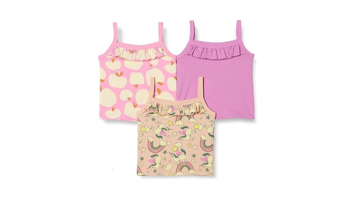 Amazon Essentials Girls' Cotton Ruffle Crop Camisole, Pack Of 3,