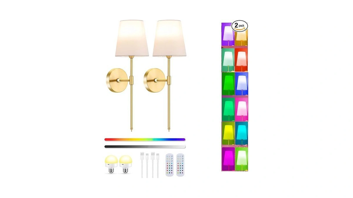 Battery Operated Wall Sconce Lights Set Of Two, Gold Wireless