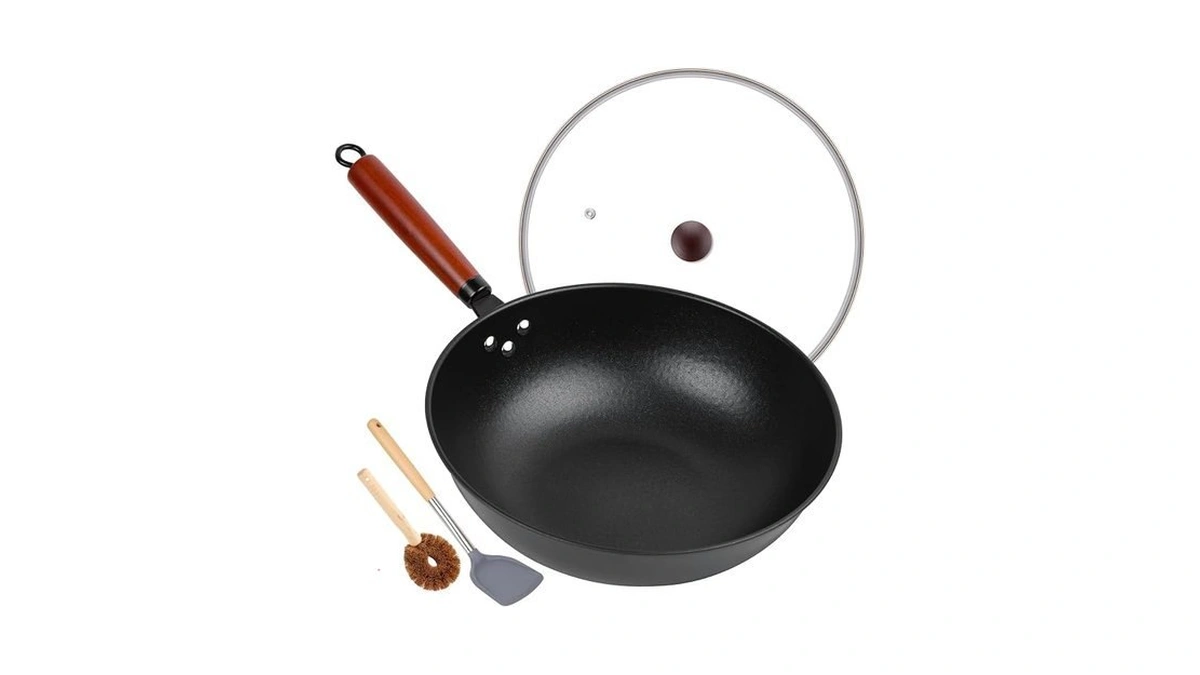 13" Nonstick Wok - Wok Pan With Glass Cover, Carbon