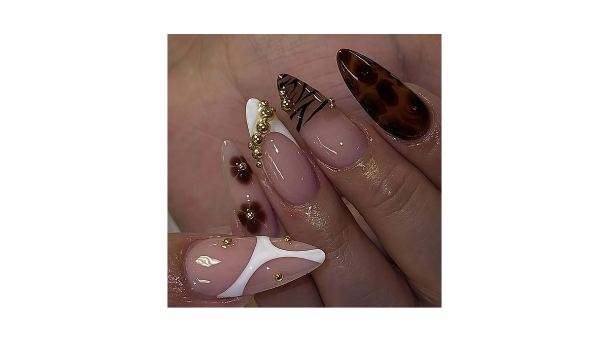 Almond Press On Nails 3d Pearl French Tip Press On