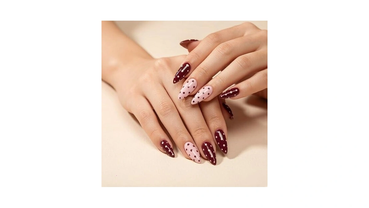 Ltxhzyyl Polka Dot Press On Nails, Short Almond Medium French