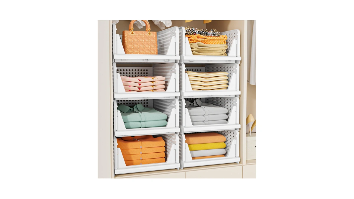 Snslxh 5 Pack Stackable Closet Storage Basket, Multifunctional & Foldable
