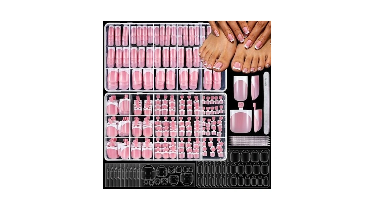 Ygdz 300pcs Press On Toenails & French Tip Press On