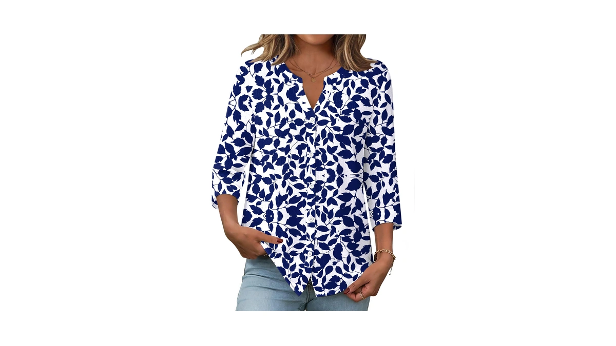 Zeagoo Tops For Women Fashion Button Down Shirts Blue Leaf