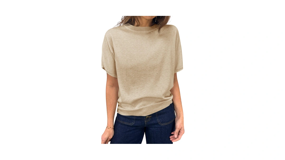Saodimallsu Womens Short Sleeve Sweater Casual Basic Crew Neck Loose