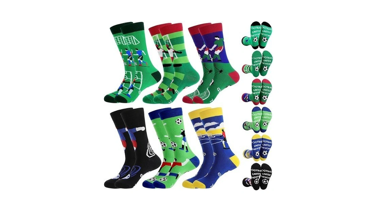 Scenicamp 6 Pairs Funny Soccer Socks Mens Novelty Football Crew