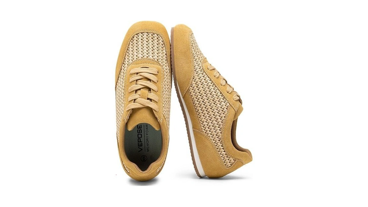 Vepose Women's Fashion Sneakers, Brown Lightweight Breathable Mesh Tennis Shoes,
