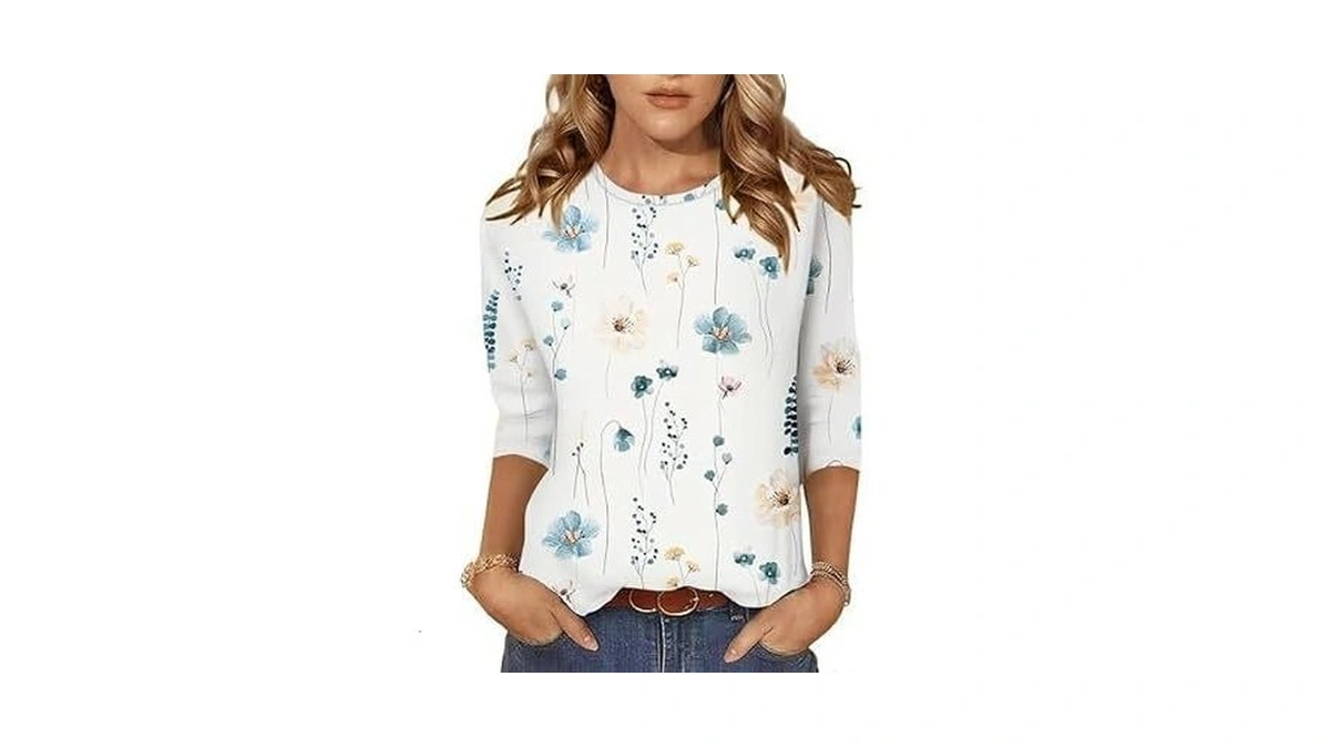 Noracora Women's 3/4 Length Sleeve Crew Neck T-shirt - Printed