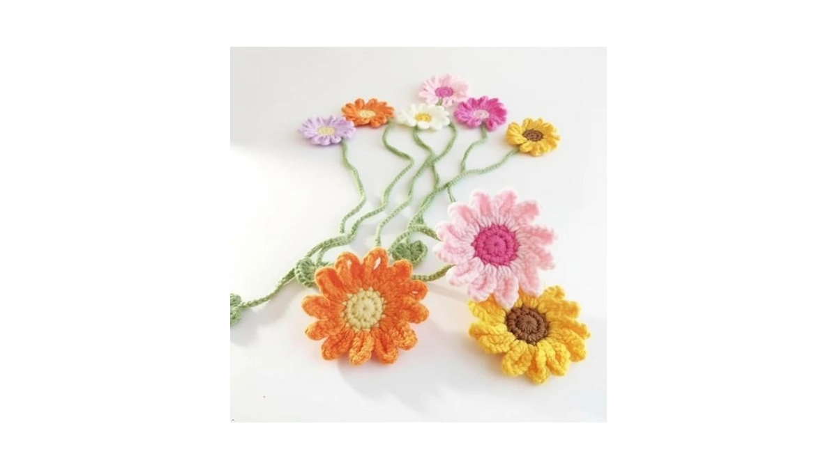 6 Pack Flower Crochet Bookmarks, Daisy Sunflower Style Page Markers