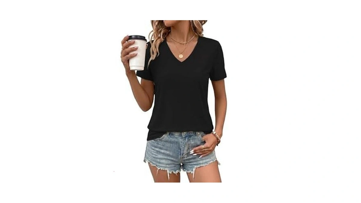 Lagracia Women's Cotton T Shirt V-neck Short Sleeve Shirt Classic-fit