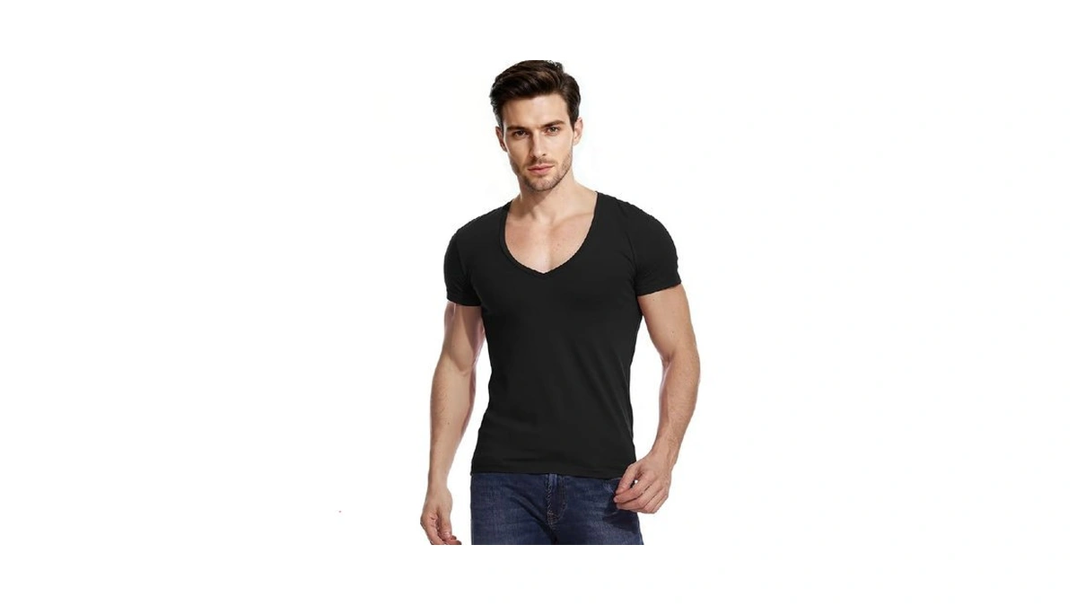 Zbrandy Mens Deep V Neck T-shirts Vneck Tshirt Low Cut