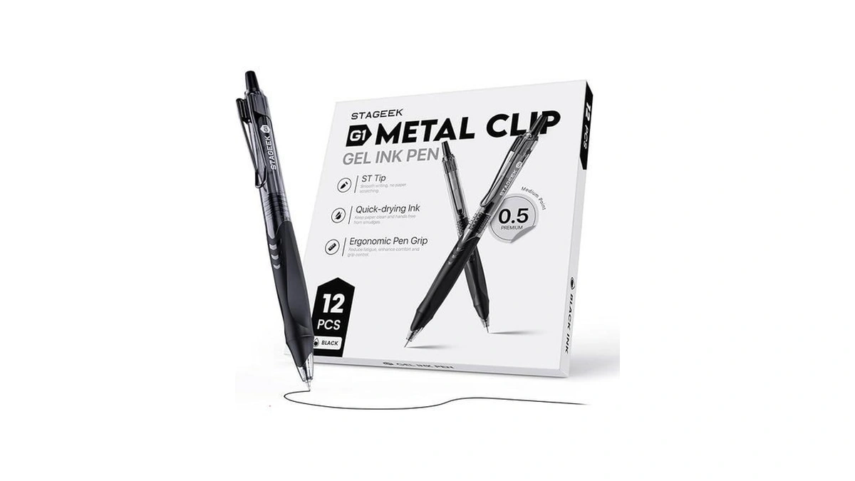 Stageek 12 Pack Black Gel Pens, Quick Dry Black Ink