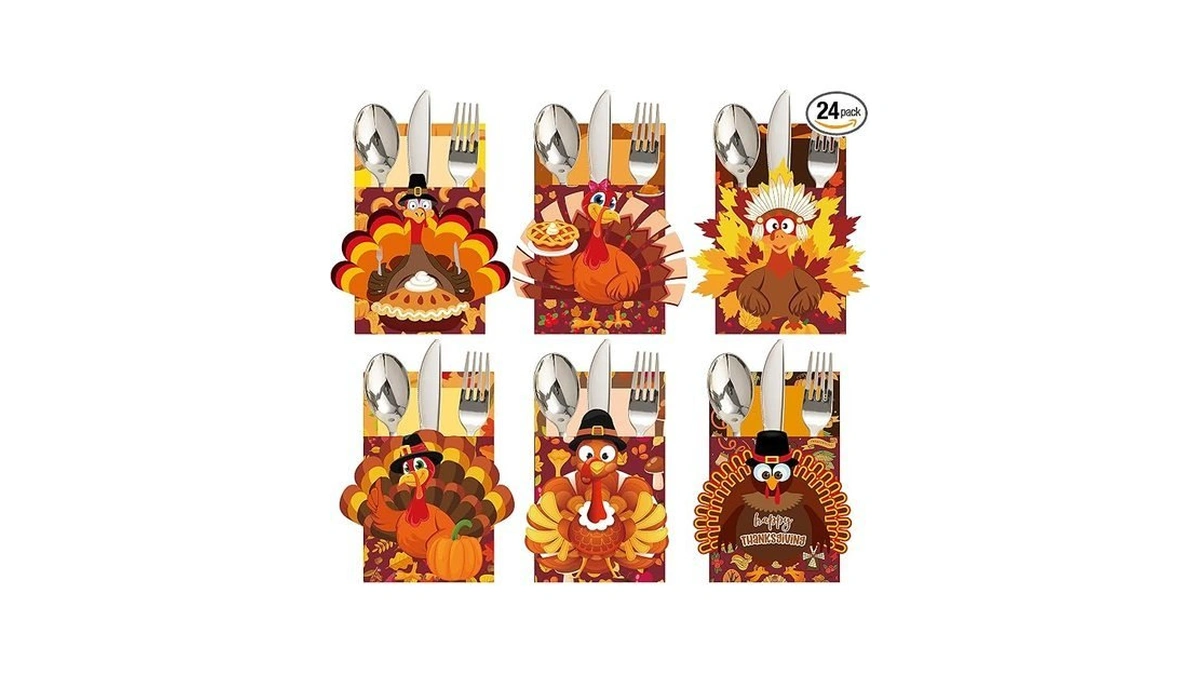 Thanksgiving Cutlery Holder 24 Pcs Thanksgiving Table Decor Set Thanksgiving