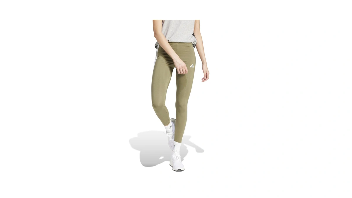 Adidas Womens 3-stripes Single Jersey Sportswear Leggings, Olive Strata/white, Small